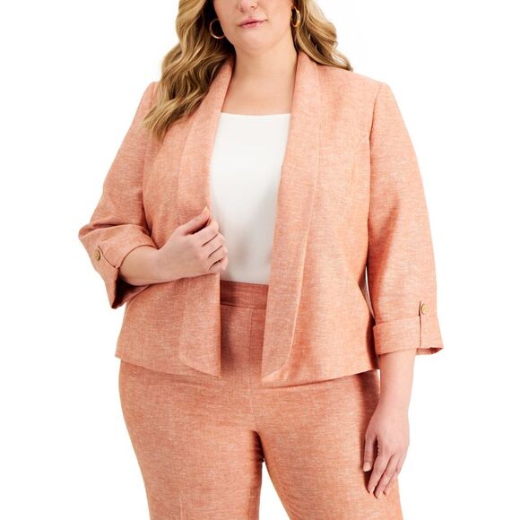 Kasper Womens Plus Linen Shawl-Collar Suit Jacket - Picture 1 of 1